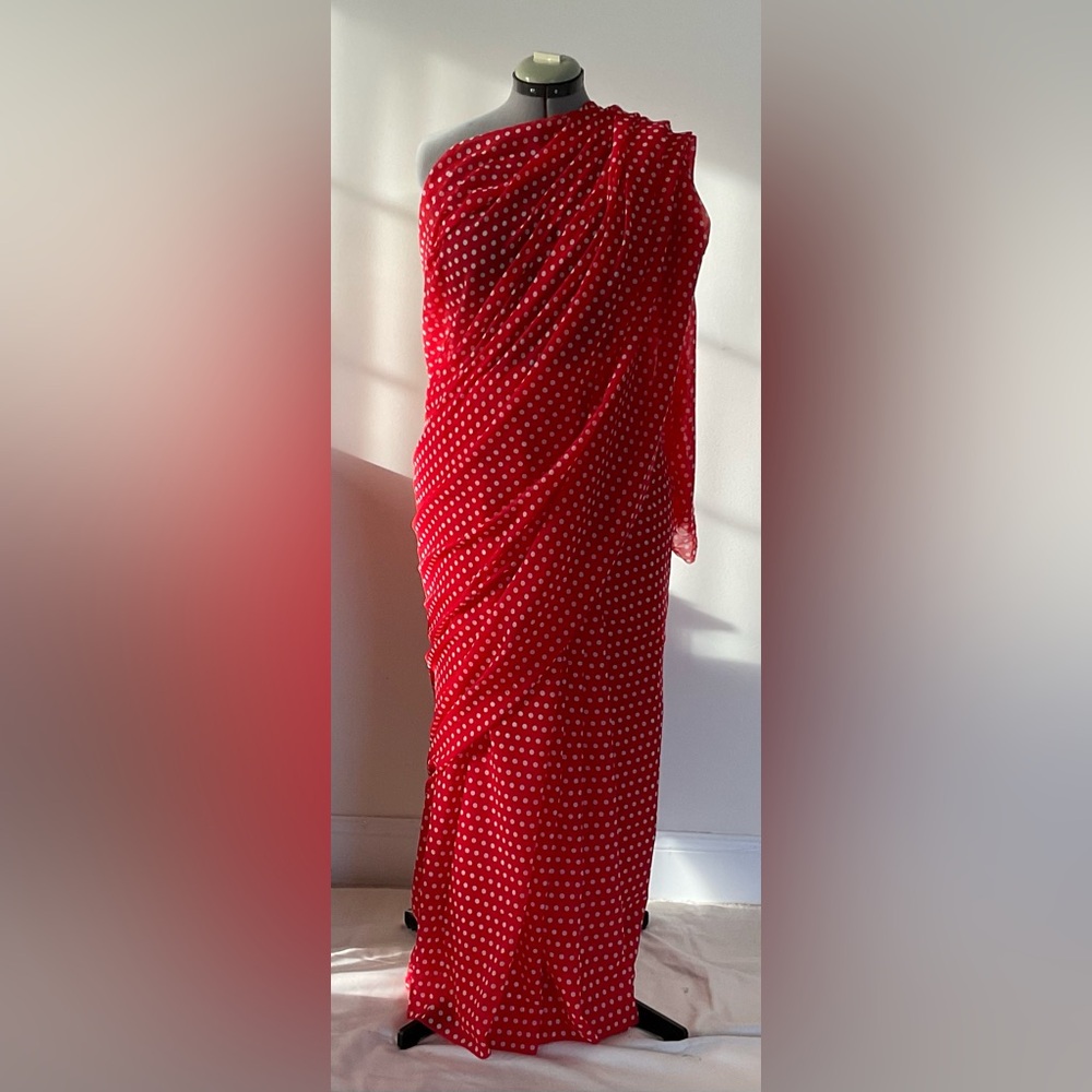 Vintage American chiffon georgette polka dot saree